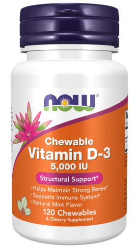 NOW Foods Vitamin D-3 5000 IU Chewables Witamina D3 do ssania