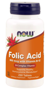 NOW Foods Kwas foliowy + B12 – 800 mcg – 250 tabl