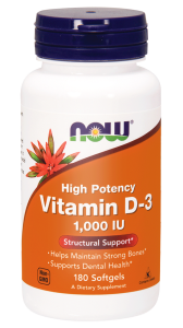 NOW Foods Witamina D3 1000 IU – 180 kaps  d-3