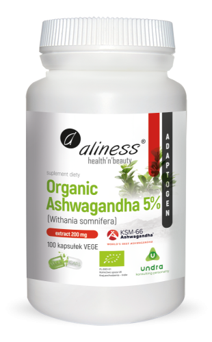  Aliness Organic Ashwagandha 5% KSM-66 200mg x 100 VEGE caps (1)