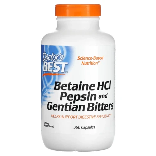 Doctor's Best Betaine HCL Pepsin & Gentian Bitters, 360 Caps Betaina Pepsyna (1)