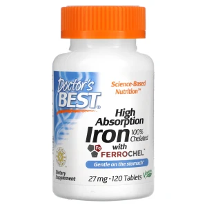 Doctor's Best High Absorption Iron with Ferrochel, 27 mg, 120 Tab Żelazo
