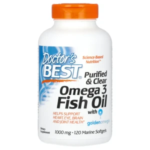 Doctor's Best Purified & Clear Omega 3 Fish Oil with Goldenomega, 1,000 mg, 120 Softgels EPA DHA