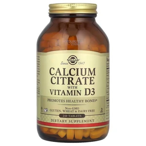 Solgar, Cytrynian wapnia z witaminą D3, 240 tabletek