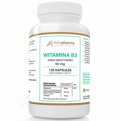 Alto pharma NIACYNA WITAMINA B3 PP 50mg Kwas Nikotynowy PRODUKT WEGE 120 kapsułek