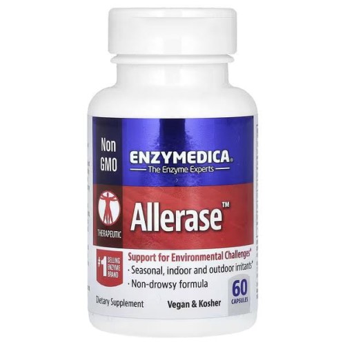 Enzymedica, Allerase, 60 kapsułek Enzymy Amylaza Proteaza