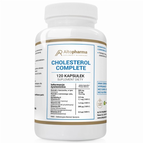 Alto pharma CHOLESTEROL COMPLETE MONAKOLINA K B1 B6 B9 B12 PRODUKT WEGE 120 kapsułek