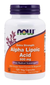 NOW Foods ALA - Kwas Alfa Liponowy 600 mg + Ekstrakt z Winogron + Bioperyna 120kaps