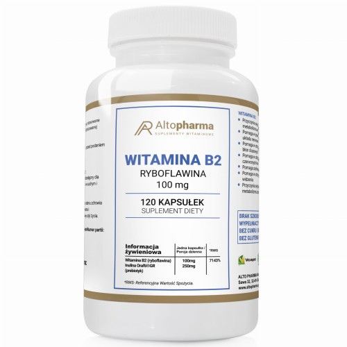 -50% Alto pharma WITAMINA B2 100mg 120 kaps  RYBOFLAWINA + PREBIOTYK  vege  (1) ważność do 30.06.2026