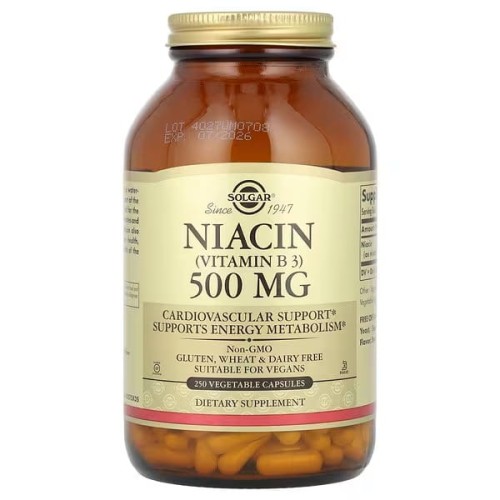 -30% Solgar, Niacin (Vitamin B3), 500 mg, 250 kaps Niacyna  (1)   ważność 30.07.2026 wyprzedaż 