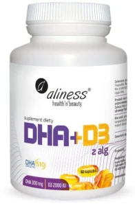 -50%  Aliness Omega DHA 300 mg z alg + D3 2000IU  (1)  waznosc 30.04.2026 wyprzedaż