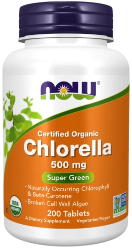 -50% NOW Foods Chlorella 500 mg, Organic Tablets 200  (1)  waznosc do 30.05.2026 wyprzedaz