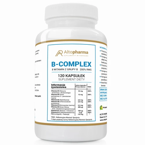 -50% Altopharma WITAMINA B COMPLEX 120 kaps 200% RWS - 8 WITAMIN Z GRUPY B PRODUKT WEGE 120 kapsułek (1) wyprzedaż ważność do 31.05.2026