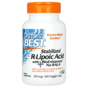 -70% Doctor's Best Stabilized R-Lipoic Acid with BioEnhanced Na-RALA, 100 mg, 180 Veggie (1)