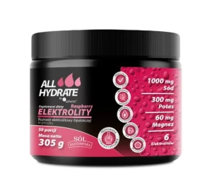 -33% Aliness ALLHydrate, Elektrolity Raspberry 305g, 50 porcji malina (1) wyprzedaż -wazność 31.08.2026