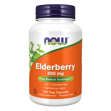 -50% NOW Foods  elderberry 500 mg, 120 kapsułek Czarny bez, (1) wyprzedaz wazność do 31.08.2026