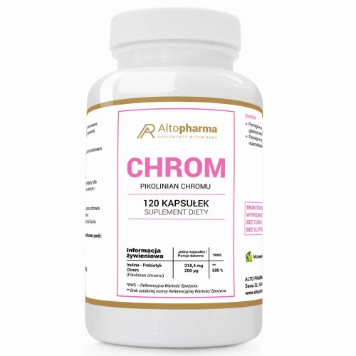 -60% Altopharma CHROM POKOLINIAN CHROMU 200µg + PREBIOTYK PRODUKT WEGE 120 kapsułek (1) wyprzeda,z wazność 30.09.2026