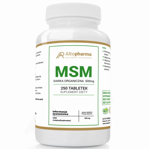 -30% Altopharma MSM SIARKA ORGANICZNA 500mg STAWY KOŚCI PRODUKT WEGE 250 tabletek (1) wyprzedaz waznosc 30.11.2026