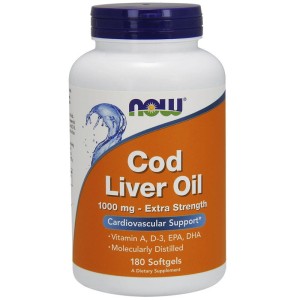  NOW Foods Cod Liver Oil – 1000 mg –180 softgels  TRAN 